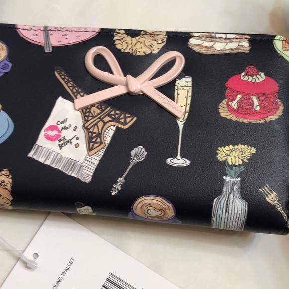 Betsey Johnson Black Faux Leather ZA Wallet Multi Colored Paris Dessert NWT - Picture 6 of 16
